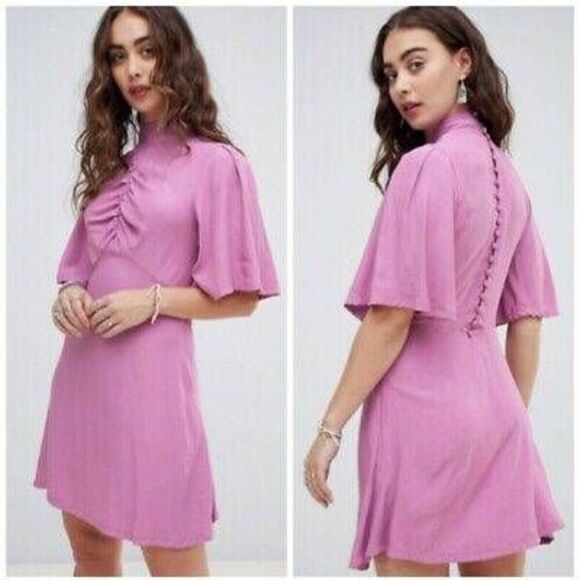 Free People Be My Baby Ruched Front Elbow Sleeve Dress Lavender NWT - Picture 1 of 6